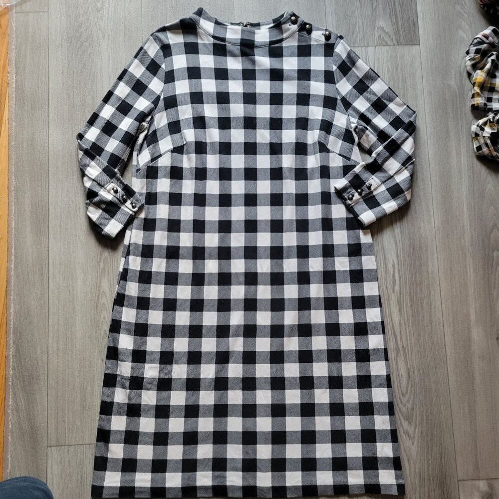 Talbots Womens Black & White Checkered Dress With Button Accents Size X